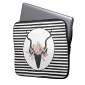 Hirschkopf-Silhouette mit Rose verziert Laptopschutzhülle (Vorderseite Links)