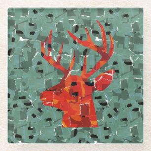 Hirschkopf-Silhouette-Mosaik Glasuntersetzer