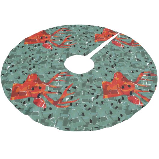 Hirschkopf-Silhouette-Mosaik Polyester Weihnachtsbaumdecke (Schrägansicht)