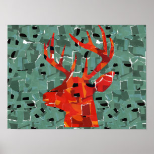 Hirschkopf-Silhouette-Mosaik Poster