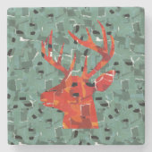 Hirschkopf-Silhouette-Mosaik Steinuntersetzer (Vorderseite)