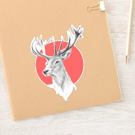 Hirschkopf Stag zeichnend Roter Kreis Tierart Aufkleber