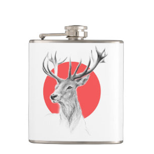 Hirschkopf Stag zeichnend Roter Kreis Tierart Flachmann