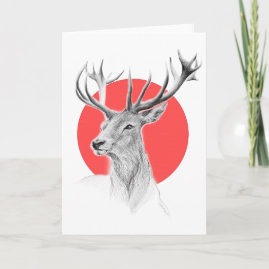 Hirschkopf Stag zeichnend Roter Kreis Tierart Karte (Vorderseite)