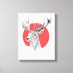Hirschkopf Stag zeichnend Roter Kreis Tierart Leinwanddruck
