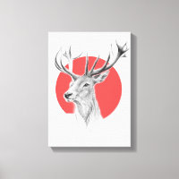 Hirschkopf Stag zeichnend Roter Kreis Tierart