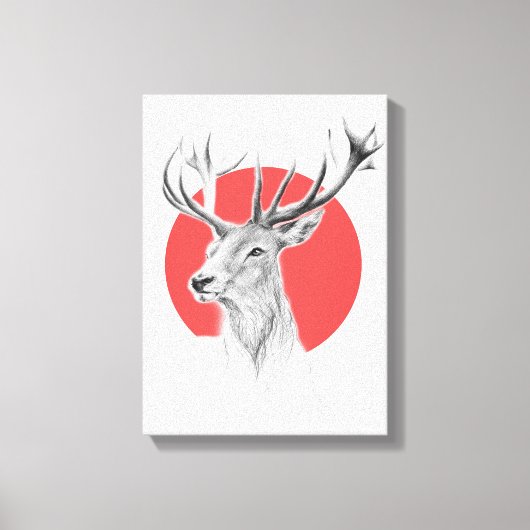 Hirschkopf Stag zeichnend Roter Kreis Tierart Leinwanddruck (Vorderseite)