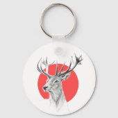 Hirschkopf Stag zeichnend Roter Kreis Tierart Schlüsselanhänger (Vorderseite)