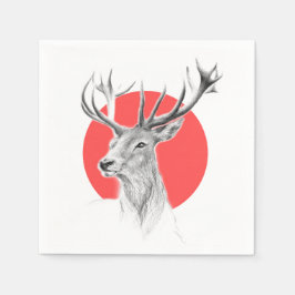 Hirschkopf Stag zeichnend Roter Kreis Tierart Serviette
