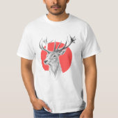 Hirschkopf Stag zeichnend Roter Kreis Tierart T-Shirt (Vorderseite)