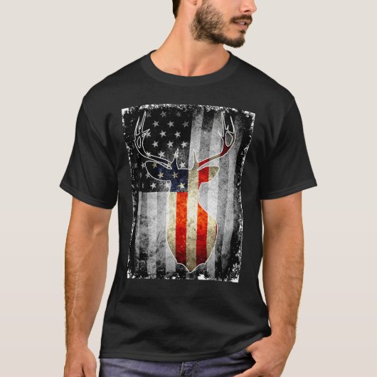 Hirschkopf und amerikanische Flaggenfarben T-Shirt (Vorderseite)