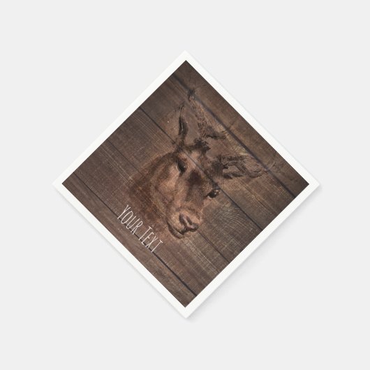 Hirschkopf und dunkle Rustikal-Holz-Hochzeitsfeier Serviette (Ecke)