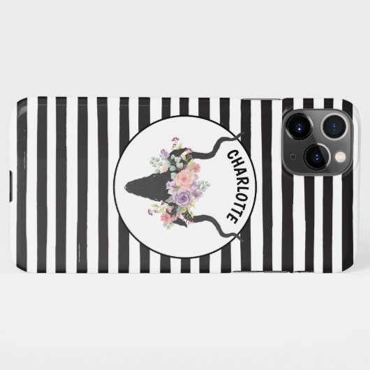 Hirschkopf und Rose personalisiert iPhone Hülle (Rückseite (Horizontal))