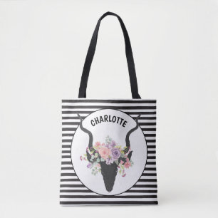Hirschkopf und Rose personalisiert Tasche