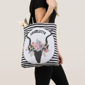 Hirschkopf und Rose personalisiert Tasche (Von Nahem)