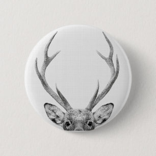 Hirschkopf zum Vorschein, schwarz-weißes Tier Button