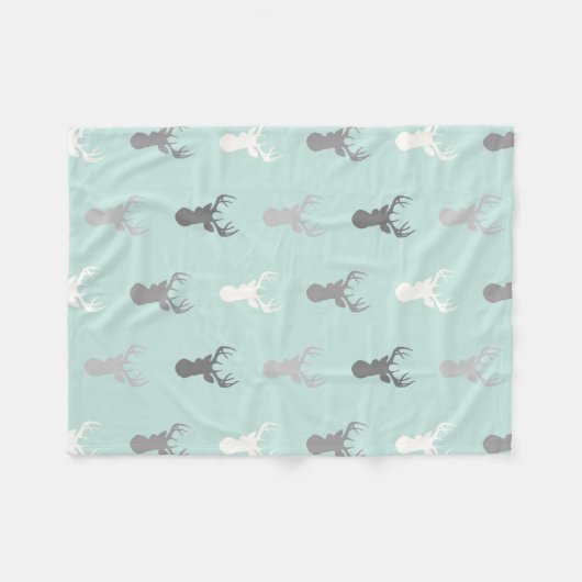 Hirschköpfe in Minze und Grau Fleecedecke (Vorderseite (Horizontal))