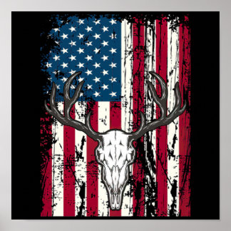 Hirschkopfschädel Jagd Amerikanische Flagge Poster