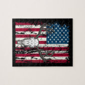 Hirschkopfschädel Jagd Amerikanische Flagge Puzzle (Horizontal)