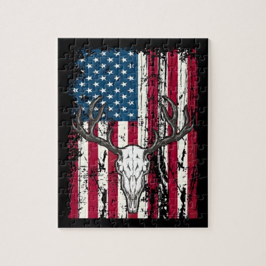 Hirschkopfschädel Jagd Amerikanische Flagge Puzzle (Vertikal)