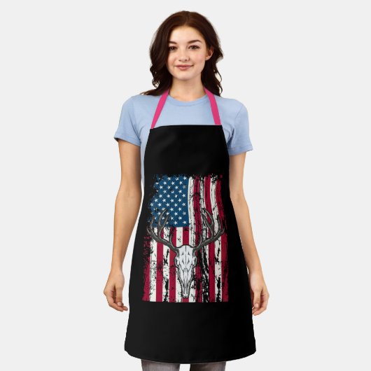 Hirschkopfschädel Jagd Amerikanische Flagge Schürze (Getragen)