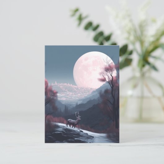 Hirschlandschaft Fantasy Whimsical Surreal Postkarte (Stehend Vorderseite)