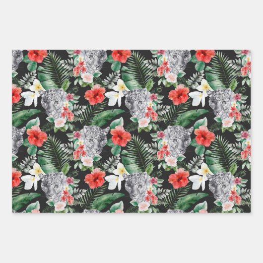 Hirschleopard, grau, rosa, schwarze, blumige Blüte Geschenkpapier Set (Vorderseite 2)