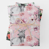Hirschleopard, grau, rosa, schwarze, blumige Blüte Geschenkpapier Set (Beispiel)