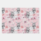 Hirschleopard, grau, rosa, schwarze, blumige Blüte Geschenkpapier Set (Vorderseite)