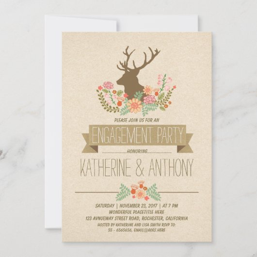 Hirschliebhaber romantische rustikale Begegnungsfe Einladung (Vorderseite)