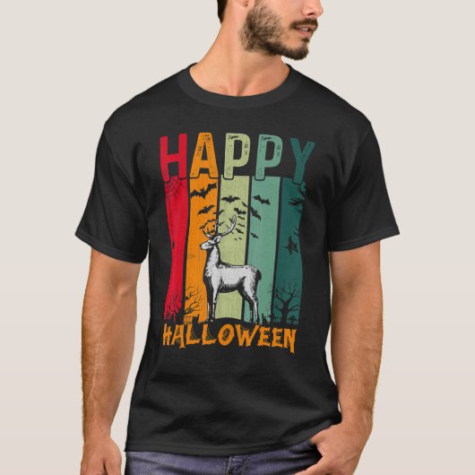 Hirschmädchen Jungs Retro Stil Halloween Abendesse T-Shirt (Vorderseite)