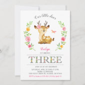 Hirschmädchen Woodland Blumenkids 3. Geburtstag Einladung (Vorderseite)