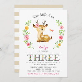Hirschmädchen Woodland Blumenkids 3. Geburtstag Einladung
