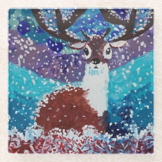 Hirschmalerei Glasuntersetzer (Vorderseite)