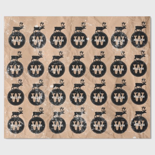 Hirschmongramm gestörte rustikale, braune Kraft Geschenkpapier (Flach)