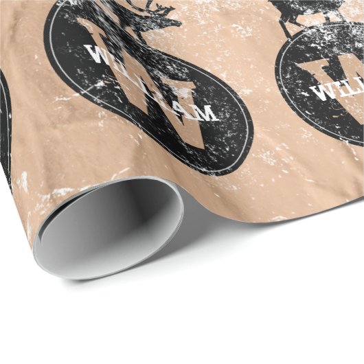 Hirschmongramm gestörte rustikale, braune Kraft Geschenkpapier (Rolleneckpunkt)