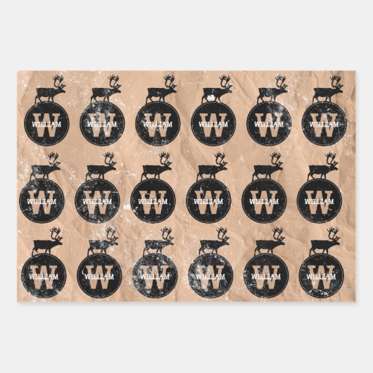 Hirschmongramm gestörte rustikale, braune Kraft Geschenkpapier Set (Vorderseite 3)