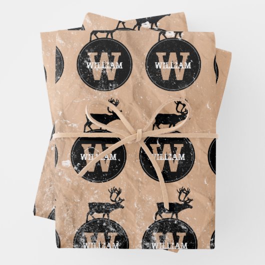 Hirschmongramm gestörte rustikale, braune Kraft Geschenkpapier Set (Beispiel)