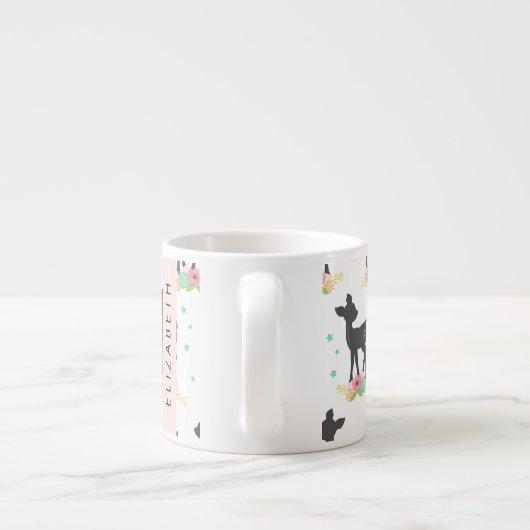 Hirschmuster, Baby Deer, Boho, Blume, Ihr Name Espressotasse (Rückseite)
