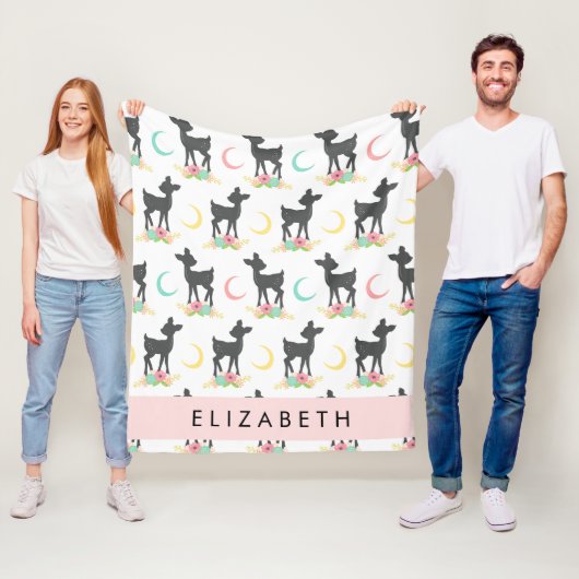 Hirschmuster, Baby Deer, Boho, Blume, Ihr Name Fleecedecke (Beispiel)