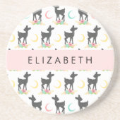 Hirschmuster, Baby Deer, Boho, Blume, Ihr Name Getränkeuntersetzer (Vorne)