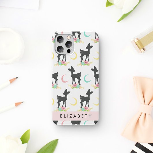 Hirschmuster, Baby Deer, Boho, Blume, Ihr Name iPhone 16 Hülle