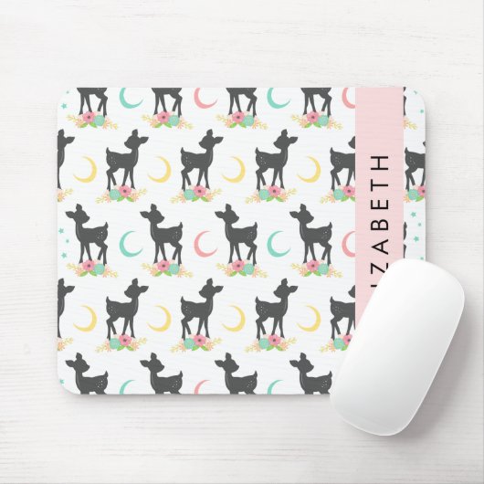 Hirschmuster, Baby Deer, Boho, Blume, Ihr Name Mousepad (Mit Mouse)