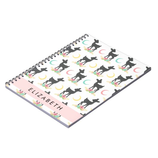 Hirschmuster, Baby Deer, Boho, Blume, Ihr Name Notizblock (Linke Seite)