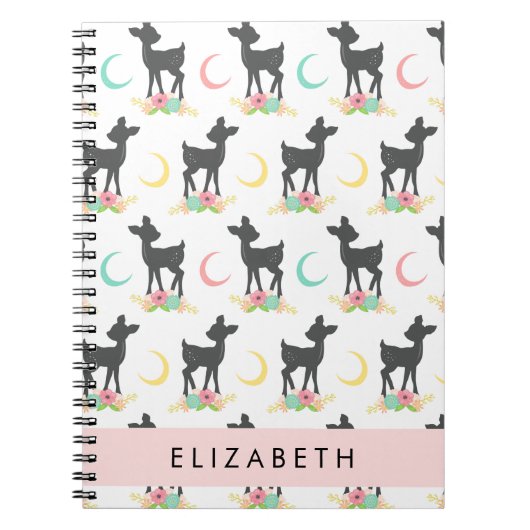 Hirschmuster, Baby Deer, Boho, Blume, Ihr Name Notizblock (Vorderseite)