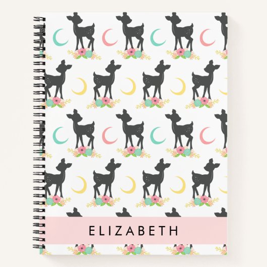 Hirschmuster, Baby Deer, Boho, Blume, Ihr Name Notizblock (Vorderseite)