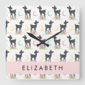 Hirschmuster, Baby Deer, Boho, Blume, Ihr Name Quadratische Wanduhr (Vorderseite)