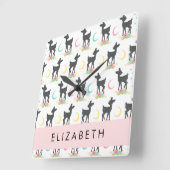 Hirschmuster, Baby Deer, Boho, Blume, Ihr Name Quadratische Wanduhr (Winkel)