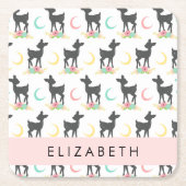 Hirschmuster, Baby Deer, Boho, Blume, Ihr Name Rechteckiger Pappuntersetzer (Vorderseite)