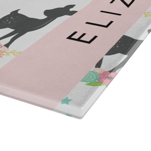 Hirschmuster, Baby Deer, Boho, Blume, Ihr Name Schneidebrett (Ecke)